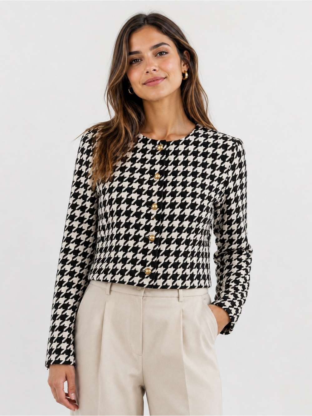Forever 21 Houndstooth Cropped Jacket Gold Buttons See Measurements